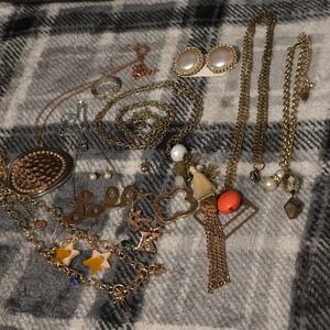 Costume Craft Jewelry Lot OS Bundle Gold Boho Star Pearl Initial Necklace Set